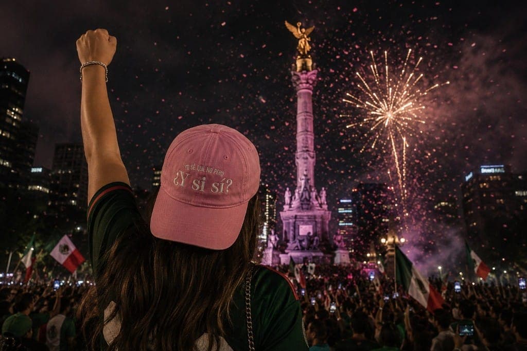 Gorra ¿Y si sí? rosa entre fuegos artificiales en el Ángel